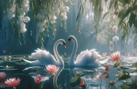 Diamentowa Mozaika Łabędzie W Liliowym Stawie 30x40Cm Kreatywne Diamenty