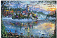 Diamentowa Mozaika Haft Diamentowy Zamek Na Górskiej Wyspie 80x40cm