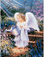 Diamentowa Mozaika Haft Kreatywny Aniołek Z Konewką W Ogrodzie 30x40cm