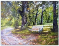 Diamentowa Mozaika Ławka W Parku W Słoneczny Dzień Haft Kreatywny 30X40 Cm