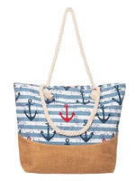 TORBA PLAŻOWA/MIEJSKA KOTWICE JASNA, pak 240, 
różne wzory z morskim motywem, kotwice na jasnym tle, uchwyty ze sznurków
wymiary 56 x 16 x 36 cm