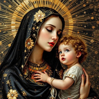 Diamentowa Mozaika Matka Boska Z Dzieciątkiem Złote Promienie 30x40Cm