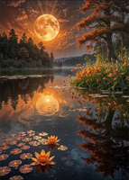 Diamentowa Mozaika Pełnia Księżyca Nad Jeziorem 30x40 Cm Kreatywne Diamenty