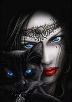 Diamentowa Mozaika Kobieta Z Kotem W Czerni 30x40