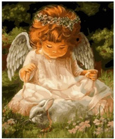 Malowanie Po Numerach Święty Anioł Z Królikiem 50X40 Cm Na Ramie Kreatywne