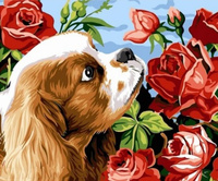 DIAMENTOWA MOZAIKA HAFT PIESEK WĄCHAJACY RÓŻE