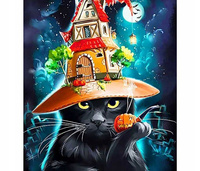 Malowanie Po Numerach Kot W Kapeluszu Halloween 50X40 Cm Z Ramą Kreatywne