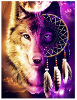 Diamentowa Mozaika Wilk, Łapacz Snów 30x40