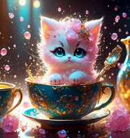 Diamentowa Mozaika Na Ramie Kot W Filiżance Haft Kreatywny 23x30 Cm