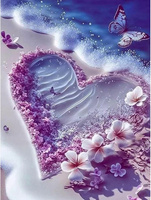 Diamentowa Mozaika Serce Na Brzegu Z Kwiatami Haft Kreatywny 30X40 Cm