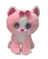 PLUSZ KOT RÓŻOWY SIEDZĄCY Z KOKARDĄ, pak 60, 
różowy siedzący kotek z kokardą i gwiazdkami w oczach, wymiar: 22 cm