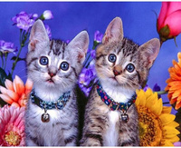 Diamentowa Mozaika Dwa Koty Z Obrożą Z Dzwoneczkiem 30x40Cm Kreatywne