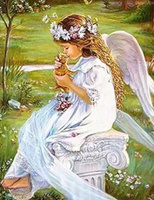 Diamentowa Mozaika Mały Aniołek Z Rudym Kotem 30x40Cm Kreatywne Diamenty