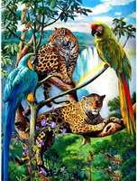 Diamentowa Mozaika Papugi I Lamparty Haft Kreatywny 30x40 Cm