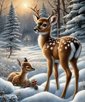 Diamentowa Mozaika Haft Kreatywny Jelonki W Zaśnieżonym Lesie 30x40 Cm