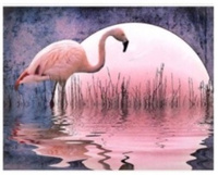 Diamentowa Mozaika Flaming W Trzcinach Na Tle Różowego Księżyca 30x40 Cm