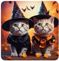 Diamentowa Mozaika Koty W Kapeluszach I Kubrakach Jesień Halloween 30x40 Cm