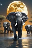 Malowanie Po Numerach Słonie Na Tle Księżyca 50X40 Cm Z Ramą Kreatywne