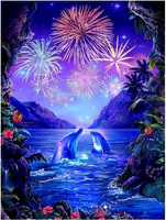 Malowanie Po Numerach Delfiny I Sztuczne Ognie 50X40 Cm Rama Kreatywne