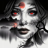 Diamentowa Mozaika Portret Kobiety Z Czerwonymi Oczami 30x40Cm Kreatywne