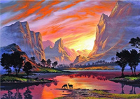 Diamentowa Mozaika Góra Przy Wodopoju Zwierzęa Afryka 30x40 Cm Kreatywne