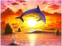 Malowanie Po Numerach Delfin Skaczący Na Tle Zachodu Słońca 50x40 Z Ramą