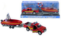 Zestaw pojazdów AUTO STRAŻ POŻARNA 12 CM Z ŁODZIĄ ŚWIATŁO DŹWIĘK