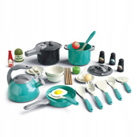 Zestaw Kuchenny Dla Dzieci 32 Elementy Garnki, Czajnik, Patelnia, Jedzenie