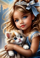 Diamentowa Mozaika Mała Dziewczynka Z Kotem 30x40 Cm Kreatywne Diamenty