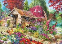 Diamentowa Mozaika Domek W Kolorowym Ogrodzie Haft Kreatywny 30x40 Cm