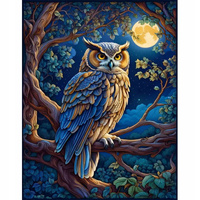 Diamentowa Mozaika Sowa Na Drzewie W Nocy Haft Kreatywny 30x40 Cm