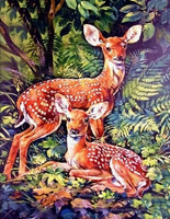 Diamentowa Mozaika Haft Diamentowy Sarny W Lesie Runo Leśne Paprocie Natura 30x40