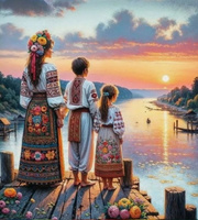 Diamentowa Mozaika Słowiańska Rodzina Na Pomoście 30x40Cm Kreatywne Diament