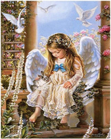 Diamentowa Mozaika Siedzący Mały Aniołek 30x40Cm Kreatywne Diamenty