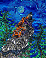 Diamentowa Mozaika Mandala Wyjący Wilk 7d 30x40