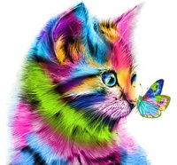 Diamentowa Mozaika Kolorowy Kot Z Motylem Na Nosie 30X40 Cm Kreatywne