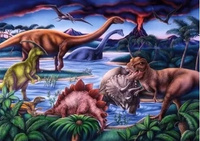 Malowanie Po Numerach Dinozaury W Morzu z Wulkanem 50x40 Z Ramą Kreatywne