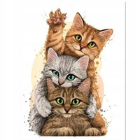 Diamentowa Mozaika Haft Kreatywny Trzy Kotki Tworzące Piramidkę 30x40