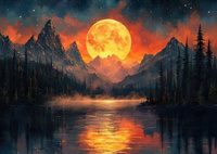 Diamentowa Mozaika Złoty Księżyc Na Tle Gór 30x40 Cm Kreatywne Diamenty