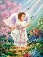 Diamentowa Mozaika Mały Aniołek Z Ptakami 30x40Cm Kreatywne Diamenty