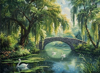 Diamentowa Mozaika Haft Kamienny Most Nad Rzeką W Gęstym Lesie 30x40 Cm