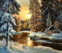 Malowanie Po Numerach Rzeka Zimą W Lesie 40X50 Cm Na Ramie Kreatywne