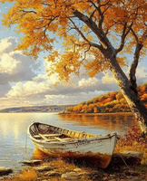 Diamentowa Mozaika Łódka Na Brzegu Jesienią 30x40 Cm Kreatywne Diamenty