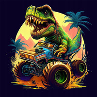 Diamentowa Mozaika Dinozaur T-Rex Na Monster Trucku Haft Kreatywny 30x40 Cm