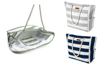 TORBA PLAŻOWA NA ZAMEK W PASY, pak 60, 
różne kolory, uchwyty ze sznurków
wymiary 53 x 18 x 37 cm