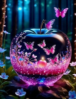 Malowanie Po Numerach Szklane Jabłko Z Różowymi Motylami 40X50 Cm Na Ramie