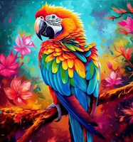 Diamentowa Mozaika Papuga Na Tle Kwiatów Haft Kreatywny 30x40 Cm