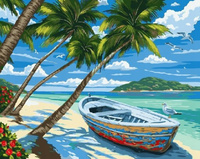 Diamentowa Mozaika Plaża Z Palmami Łódka 30x 40cm