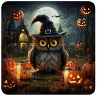 Diamentowa Mozaika Sowa W Kapluszu Dynie Noc Halloween 30x40 Cm