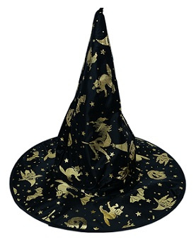 Kapelusz Czarny Czarownicy W Wzorki Złote Na Bal Przebranie Halloween
